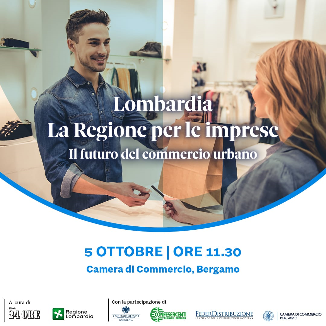 Confesercenti Lombardia, Il futuro del commercio urbano: convegno con l’assessore regionale Guidesi il 5 ottobre a Bergamo